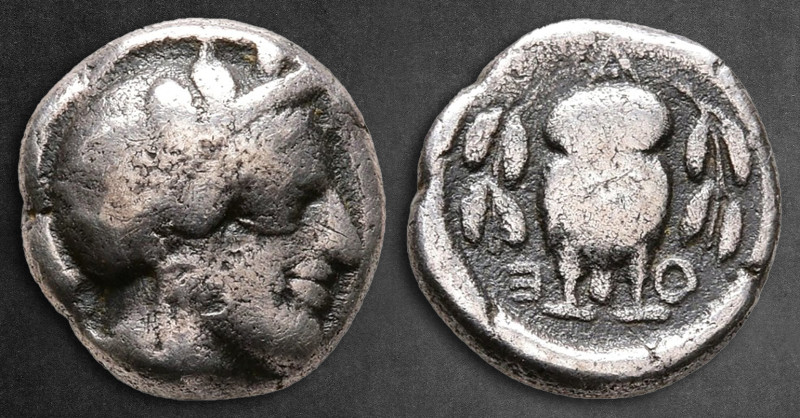 Attica. Athens circa 454-404 BC. 
Hemidrachm AR

11 mm, 1,88 g

Helmeted he...