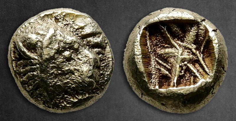 Ionia. Miletos circa 600-546 BC. 
Hemihekte - 1/12 Stater EL

7 mm, 1,14 g
...