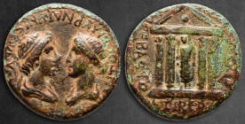 Ionia. Smyrna. Tiberius AD 14-37. P. Petronius, proconsul and Hieronymus, strategus. Struck 29-35 AD. Bronze Æ