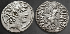 Seleucis and Pieria. Antioch. Aulus Gabinius, Proconsul 57-55 BC. In the name and types of Seleukid king Philip I Philadelphos. Tetradrachm AR