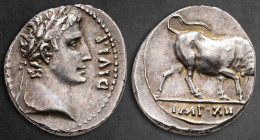 Augustus 27 BC-AD 14. Lugdunum (Lyon). Denarius AR