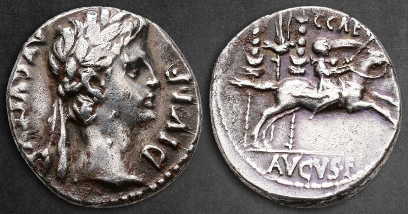 Augustus 27 BC-AD 14. Lugdunum (Lyon)
Denarius AR

18 mm, 3,79 g

AVGVSTVS ...