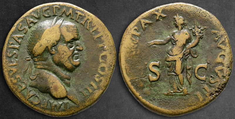 Vespasian AD 69-79. Rome
Sestertius Æ

32 mm, 25,75 g

IMP CAES VESPAS AVG ...