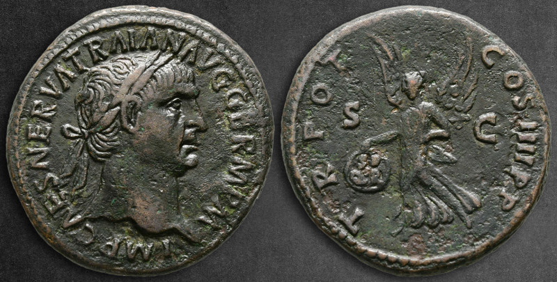 Trajan AD 98-117. Rome
As Æ

29 mm, 12,01 g

IMP CAES NERVA TRAIAN AVG GERM...