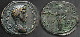 Lucius Verus AD 161-169. Rome. Sestertius Æ