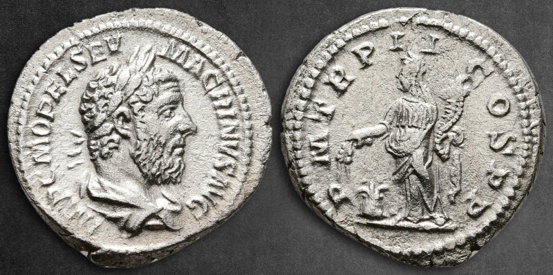 Macrinus AD 217-218. Rome
Denarius AR

20 mm, 2,45 g

IMP C M OPEL SEV MACR...