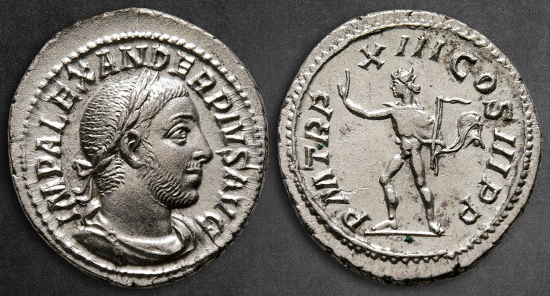 Severus Alexander AD 222-235. Rome
Denarius AR

20 mm, 3,56 g

IMP ALEXANDE...