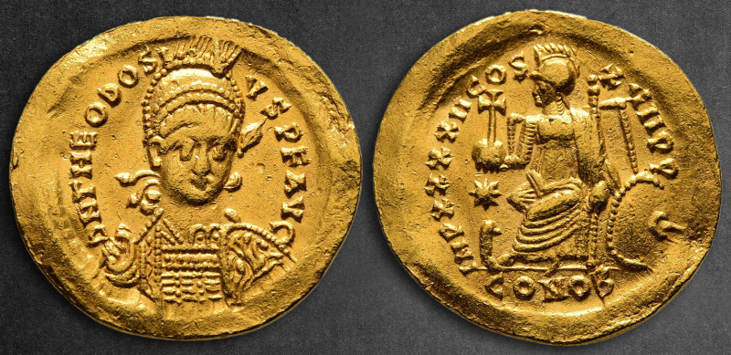 Theodosius II AD 402-450. Constantinople
Solidus AV

21 mm, 4,37 g

D N THE...