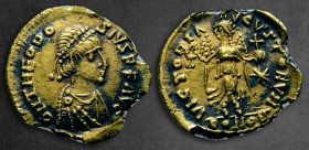 Theodosius II AD 402-450. Possibly a barbaric imitation. Tremissis AV
