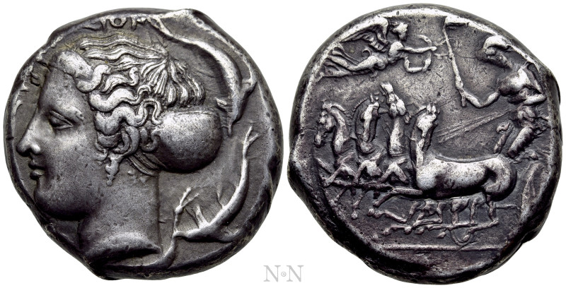 SICILY. Syracuse. Second Democracy (466-406 BC). Tetradrachm. Obverse die signed...