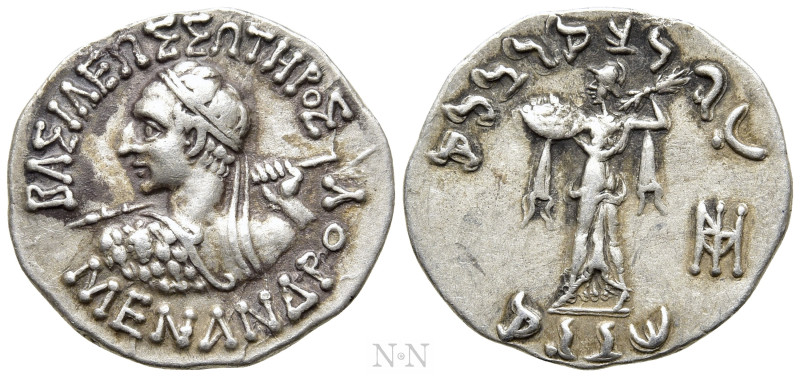 KINGS OF BAKTRIA. Menander I Soter (Circa 155-130 BC). Drachm. 

Obv: ΒΑΣΙΛΕΩΣ...