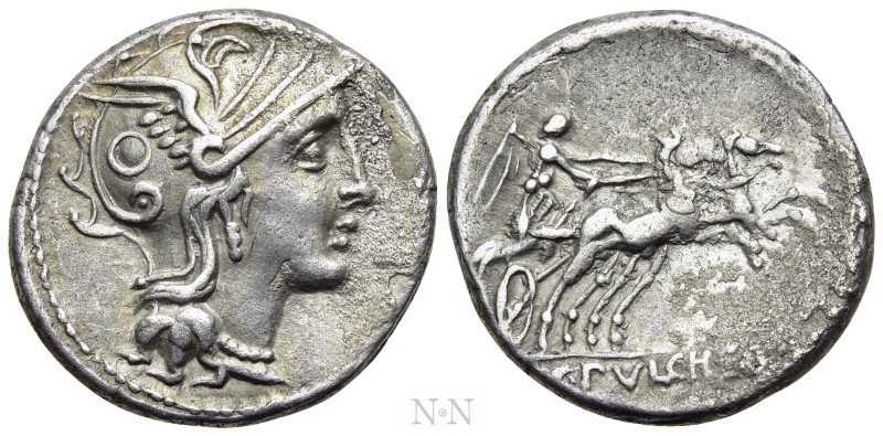 C. CLAUDIUS PULCHER. Denarius (110-109 BC). Rome. 

Obv: Helmeted head of Roma...