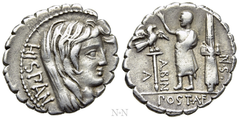 A. POSTUMIUS A.F. SP.N. ALBINUS. Serrate Denarius (81 BC). Rome. 

Obv: HISPAN...