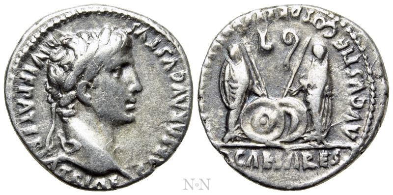 AUGUSTUS (27 BC-14 AD). Denarius. Lugdunum. 

Obv: CAESAR AVGVSTVS DIVI F PATE...