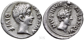AUGUSTUS, with DIVUS JULIUS CAESAR (27 BC-14 AD). Denarius. Rome. M. Sanquinius, moneyer