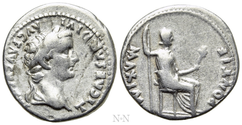 TIBERIUS (14-37). Denarius. "Tribute Penny" type. Lugdunum. 

Obv: TI CAESAR D...