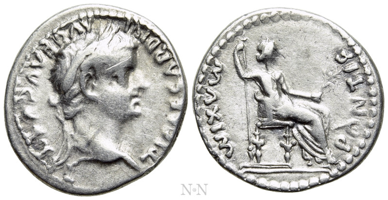 TIBERIUS (14-37). Denarius. "Tribute Penny" type. Lugdunum. 

Obv: TI CAESAR D...