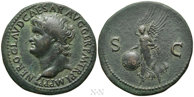 NERO (54-68). As. Lugdunum. 

Obv: NERO CLAVD CAESAR AVG GER P M TR P IMP P P....