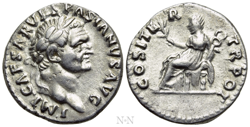 VESPASIAN (69-79). Denarius. Rome. 

Obv: IMP CAESAR VESPASIANVS AVG. 
Laurea...