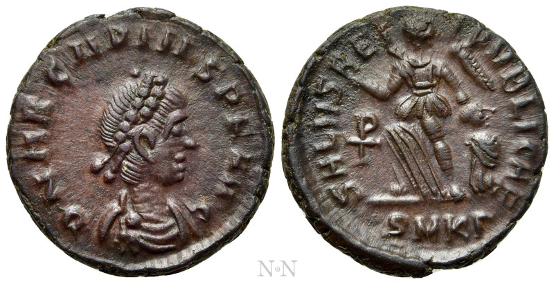 ARCADIUS (383-408). Ae. Cyzicus. 

Obv: D N ARCADIVS P F AVG. 
Pearl-diademed...