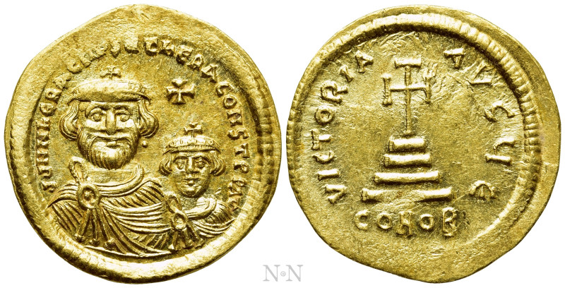 HERACLIUS with HERACLIUS CONSTANTINE (610-641). GOLD Solidus. Constantinople. 
...