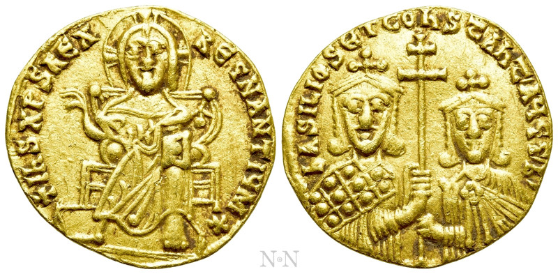 BASIL I THE MACEDONIAN, with CONSTANTINE (867-886). GOLD Solidus. Constantinople...