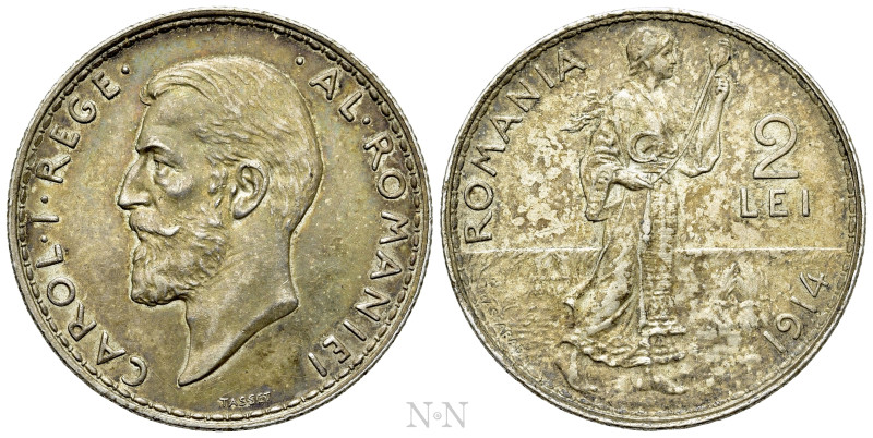 ROMANIA. Carol I (1866-1914). 2 Lei (1914). 

Obv: CAROL I REGE AL ROMANIEI. ...