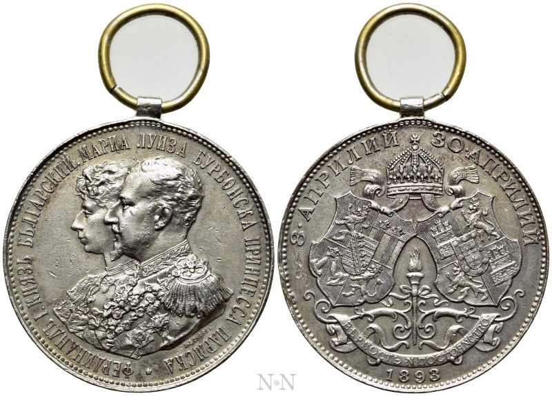 BULGARIA. Ferdinand I with Marie Louise (1887-1918). AR Medal (1893). Prince Fer...