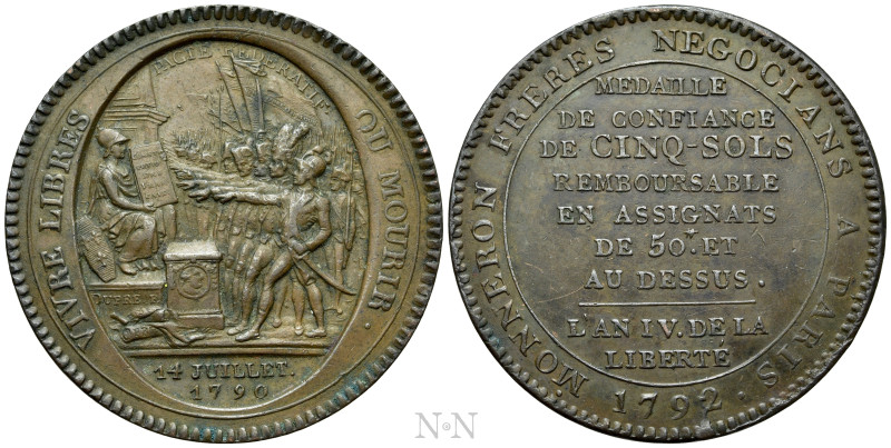 FRANCE. Constitution (1791-1792). Ae Medal - 5 Sols (1792). By. F. Duprè. Birmin...