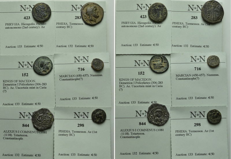 6 Greek, Roman and Byzantine Coins. 

Obv: .
Rev: .

. 

Condition: See p...