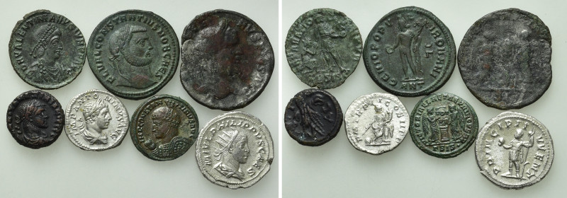 7 Roman Coins (Including a Limes Falsum of Septimius Severus). 

Obv: .
Rev: ...