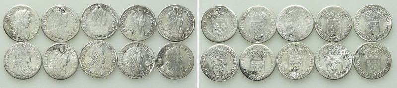 10 Modern Coins of France (with restored holes). 

Obv: .
Rev: .

. 

Con...