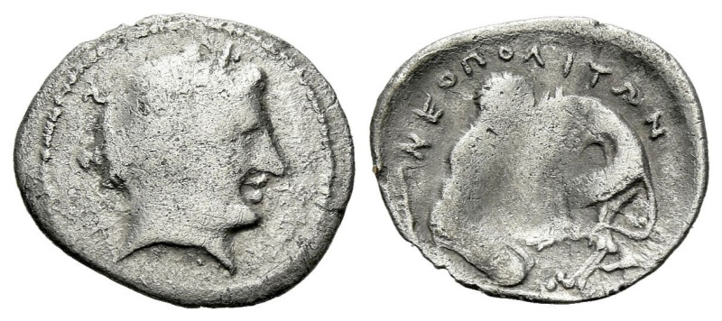 Campania , Neapolis Obol circa 320-300, AR 12.00 mm., 0.45 g.
Laureate head of ...