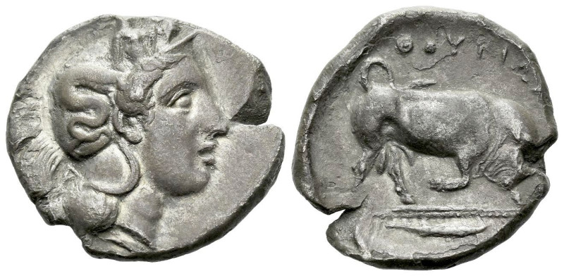 Lucania, Thurium Nomos circa 410-400, AR 23.00 mm., 7.21 g.
Head of Athena r., ...