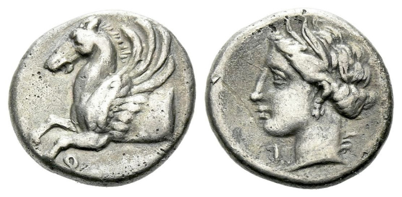 Corinthia, Corinth Hemidrachm circa 150-120, AR 10.00 mm., 1.33 g.
Forepart of ...