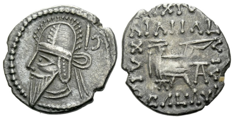 Parthia, Vologases VI, 207-222 Ecbatana Drachm circa 207-222, AR 18.00 mm., 3.44...