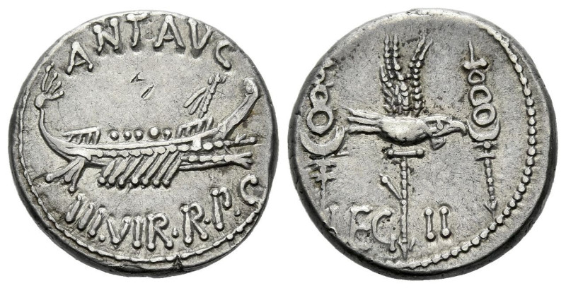 Marcus Antonius Denarius 32 - 31 mint moving with M. Anton, AR 17.00 mm., 3.83 g...