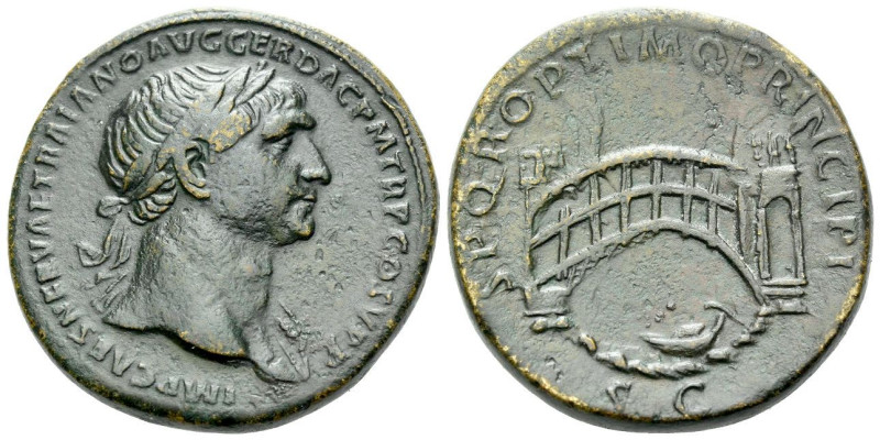 Trajan, 98-117 Sestertius Rome circa 107-110, Æ 33.00 mm., 27.40 g.
Laureate he...