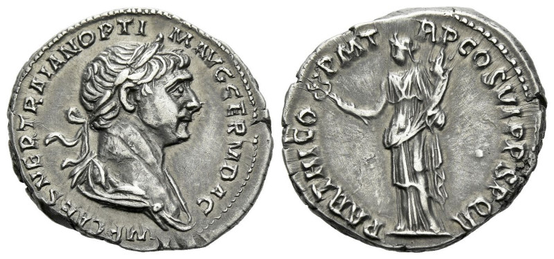 Trajan, 98-117 Denarius Rome 116-117, AR 19.00 mm., 3.44 g.
Laureate and draped...