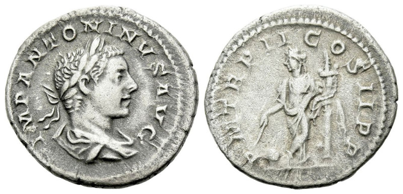 Elagabalus, 218-222 Denarius Rome 219, AR 20.00 mm., 2.90 g.
Laureate and drape...