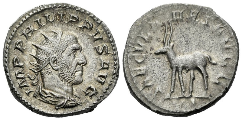 Philip I, 244-249 Antoninianus Rome 246-248, AR 23.00 mm., 4.61 g.
Radiate, dra...