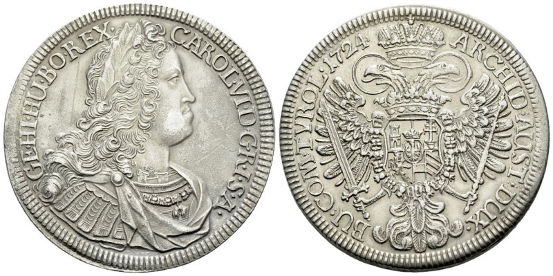 , Charles VI emperor, 1711-1740 Taler 1724, AR 43.00 mm., 27.82 g.
Dav. 1054.
...