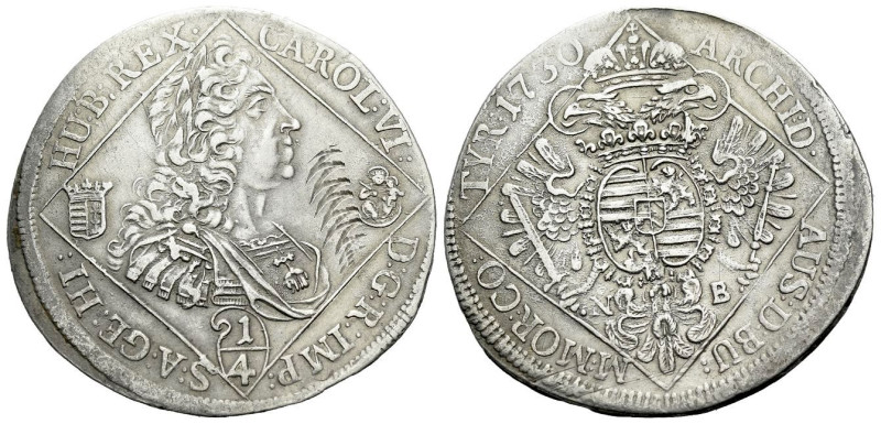 Nagybanya, Charles VI emperor, 1711-1740 1/4 taler 1730, AR 34.00 mm., 7.05 g.
...