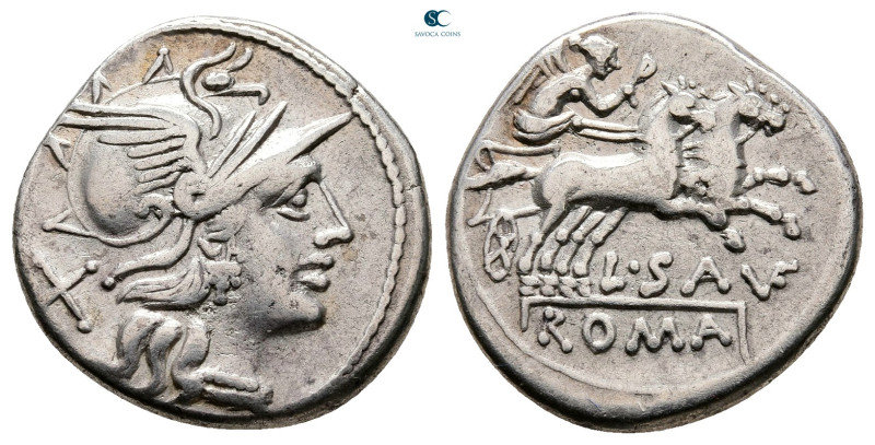 L. Saufeius 152 BC. Rome
Denarius AR

19 mm, 3,79 g



Very Fine