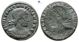 Constantius II, as Caesar AD 337-347. Uncertain mint. Brockage Follis Æ