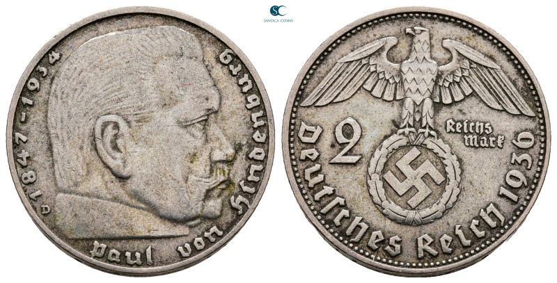 Germany. AD 1936. 
2 Reichsmark

25 mm, 7,98 g



Very Fine