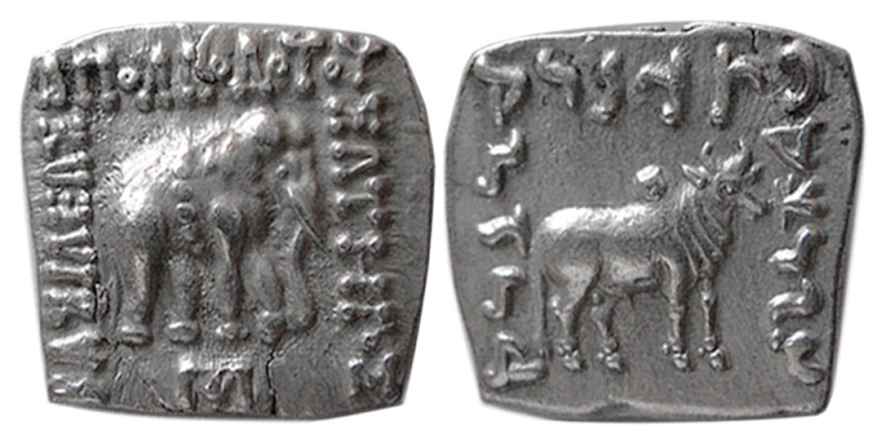 KINGS of BAKTRIA. Apollodotos I. Circa 180-160 BC. AR (Square) Drachm (2.48 gm; ...