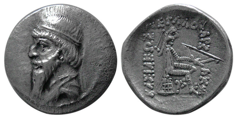 KINGS of PARTHIA. Mithradates I, 164-132 BC. AR Drachm (3.60 gm; 19 mm). Hekatom...