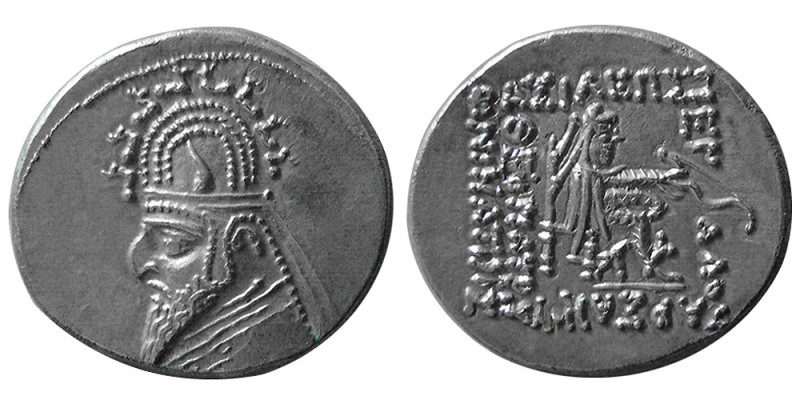 KINGS of PARTHIA. Sinatruces. 93-70 BC. Silver Drachm (4.04 gm; 19 mm). Rhagae M...