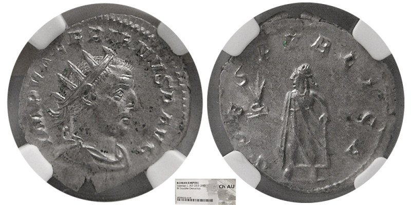 ROMAN EMPIRE. Valerian I, AD. 253-260. Billon Double Denarius. NGC-Choice AU. Sa...